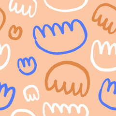Poster - Abstract doodle shapes, seamless pattern, texture design. Endless background in naive art style. Modern kids repeating print for wrapping, textile, fabric. Hand-drawn graphic vector illustration