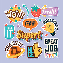 Cartoon Good Job And Great Job Sticker Collection