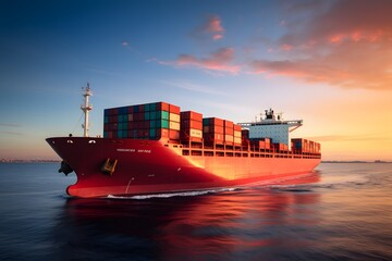 Container Cargo ship in the ocean. Transportation shipping.