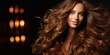 Beautiful woman with shiny silky wavy long brown hair on dark backround.Macro.AI Generative