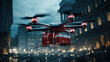 canvas print picture - Drones are flying to deliver medical boxes to patients,Drone transporting a first aid to the city,Drone with first aid kit Emergency medical care concept