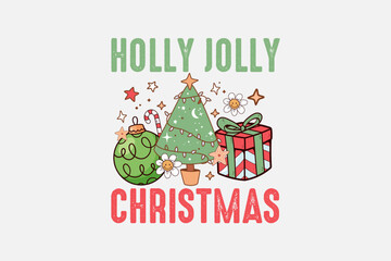 Wall Mural - Holly Jolly Christmas Typography T shirt design
