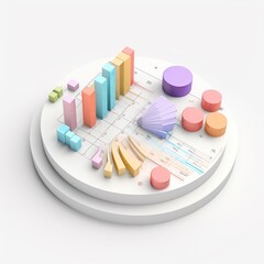 Wall Mural - 3d isometric business statistics, pie chart and graph. Financial and investment concepts 