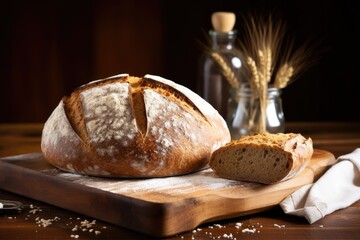 Sticker - freshly baked bread on a wooden board