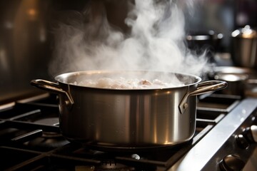 Poster - a boiling pot on the stove with steam rising