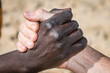 © Travel 'n' Lifestyle - View of a black and white hands shaking in Senegal.