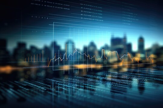 Business trading background with charts, screens and money