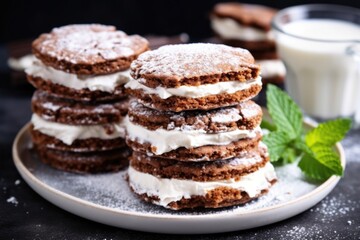 Canvas Print - stacking cookie sandwiches filled with cream