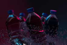 3D Render Of Water Swirling Around Plastic Bottles