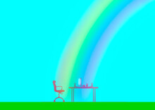 Office Desk And Chair Under Rainbow