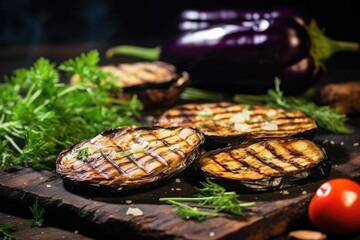 Poster - smoky grilled eggplant on a rustic stone plate