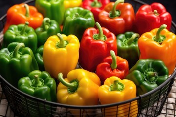 Wall Mural - assorted bell peppers in a grill basket