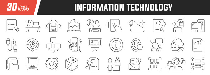 Aufkleber - Information technology linear icons set. Collection of 30 icons in black