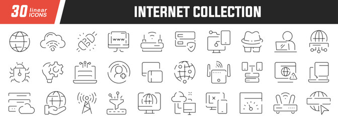 Leinwandbilder - Internet linear icons set. Collection of 30 icons in black
