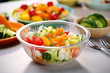 Canvas Print - fresh vegetable salad served in a kid胢s bowl