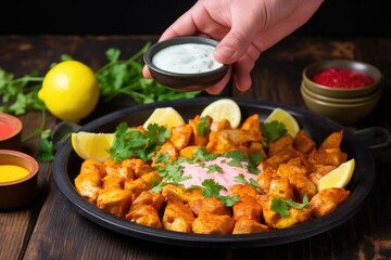 Poster - hand squeezing lemon onto chicken tikka masala