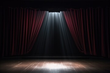 Canvas Print - spotlight on an empty stage reflecting on dark curtains