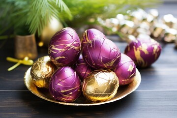 Wall Mural - chocolate easter eggs with gold foil wrapping