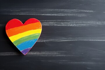 Poster - close-up of a rainbow painted heart on a chalkboard