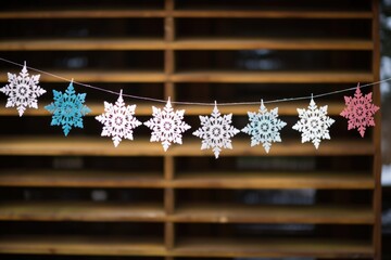 Poster - handmade snowflake decorations hanging on a line