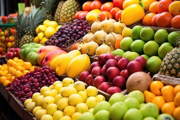 Sticker - various kinds of fruits on a market stand