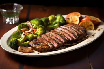 Poster - grilled seitan steak on a fancy dinner plate