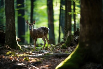 Poster - a deer foraging in a forest