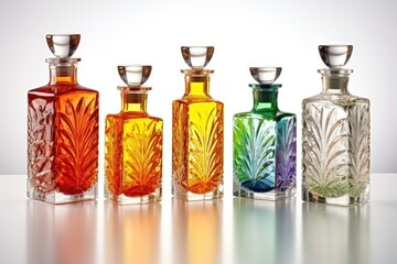 Sticker - infused liqueur bottles on light backdrop with soft shadows