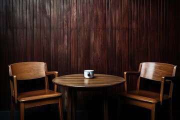 Canvas Print - two cups of coffee on a table with two empty chairs