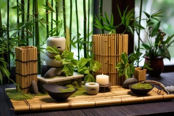 Canvas Print - oriental-inspired spa set with bamboo and zen garden