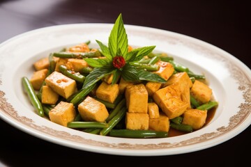 Poster - stir-fried tofu with green beans and basil