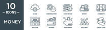 Money Outline Icon Set Includes Thin Line Cloud, Conversation, Coins Stack, Invest, Banknote, Suitcase, Savings Icons For Report, Presentation, Diagram, Web Design