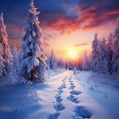 Canvas Print - Winterwald im Sonnenuntergang