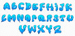 Showcases unique melting alphabet design in a vibrant blue hue. Perfect for trendy advertisements, brand logos, graphic design projects, or any creative endeavors requiring a liquid or dripping effect