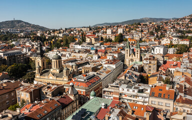 Canvas Print - Aerial view of Sarajevo downtown the capital of Bosnia and Herzegovina