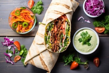 Canvas Print - overhead shot of shawarma with ingredients surrounding it