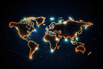 Poster - Global network connection concept. Polygonal world map. Vector illustration, Global network connection on a world map hologram, Black background, AI Generated