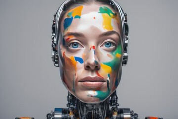 Wall Mural - a quality stock photograph of a ai robot self portrait 