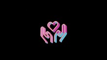 Bright Hands Heart Icon Is Jumping Merrily. Retro Style. Alpha Channel Black. Looped From Frame 120 To 240, Alpha BW At The End