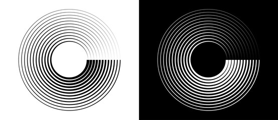 Abstract background with lines in circle. Art design spiral as logo or icon. A black figure on a white background and an equally white figure on the black side.