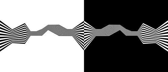 Aufkleber - Abstract background with zigzag lines. Stripes optical art illusion. Black shape on a white background and the same white shape on the black side.