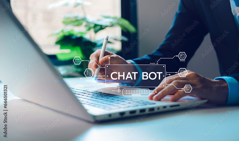 AI Chatbot. Businessman using computer with artificial intelligence ...