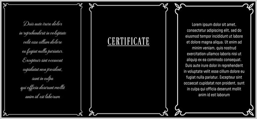 Wall Mural - vector text ad unit frame border. vertical book page frame on black chalkboard background. certifica