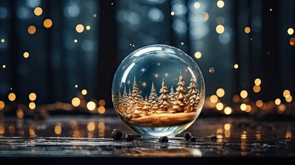 Wall Mural - Minimal composition with glass ball, glass globe ball as decoration of interior. Christmas snow globe. Generative AI