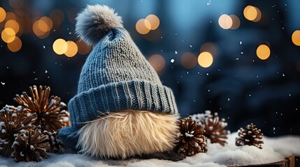Wall Mural - Santa claus blue hat on Christmas background. Cool Christmas concept. Generative AI