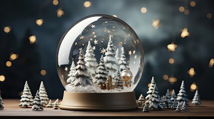 Wall Mural - Beautiful snow globe on Christmas background. Christmas snow globe. Generative AI