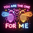 steampunk bee king and queen in love neon sign valentines illustration concept rusty background