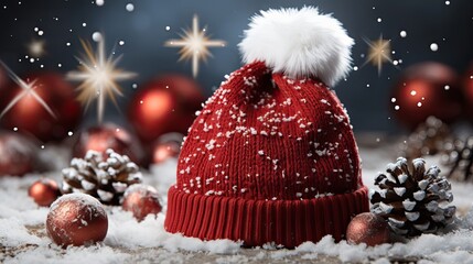 Wall Mural - Santa claus red hat on white background. Cool Christmas concept. Generative AI