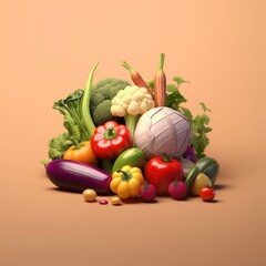 Wall Mural - Fresh vegetables 3D Illustration 