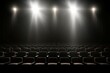 Cinema seats empty under lights. Spotlight art row film audience. Generate Ai